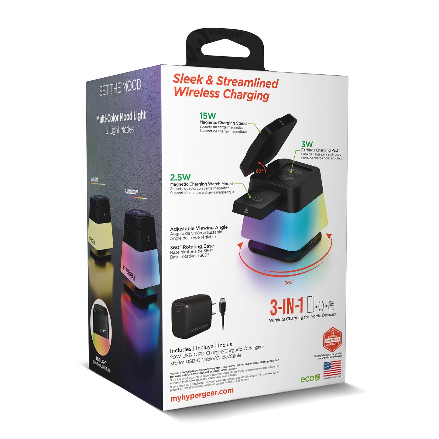 HyperGear 15W PowerFold Cube 3-in-1 Wireless Charging Stand Compatible w/ Magsafe + Watch - 15-15464