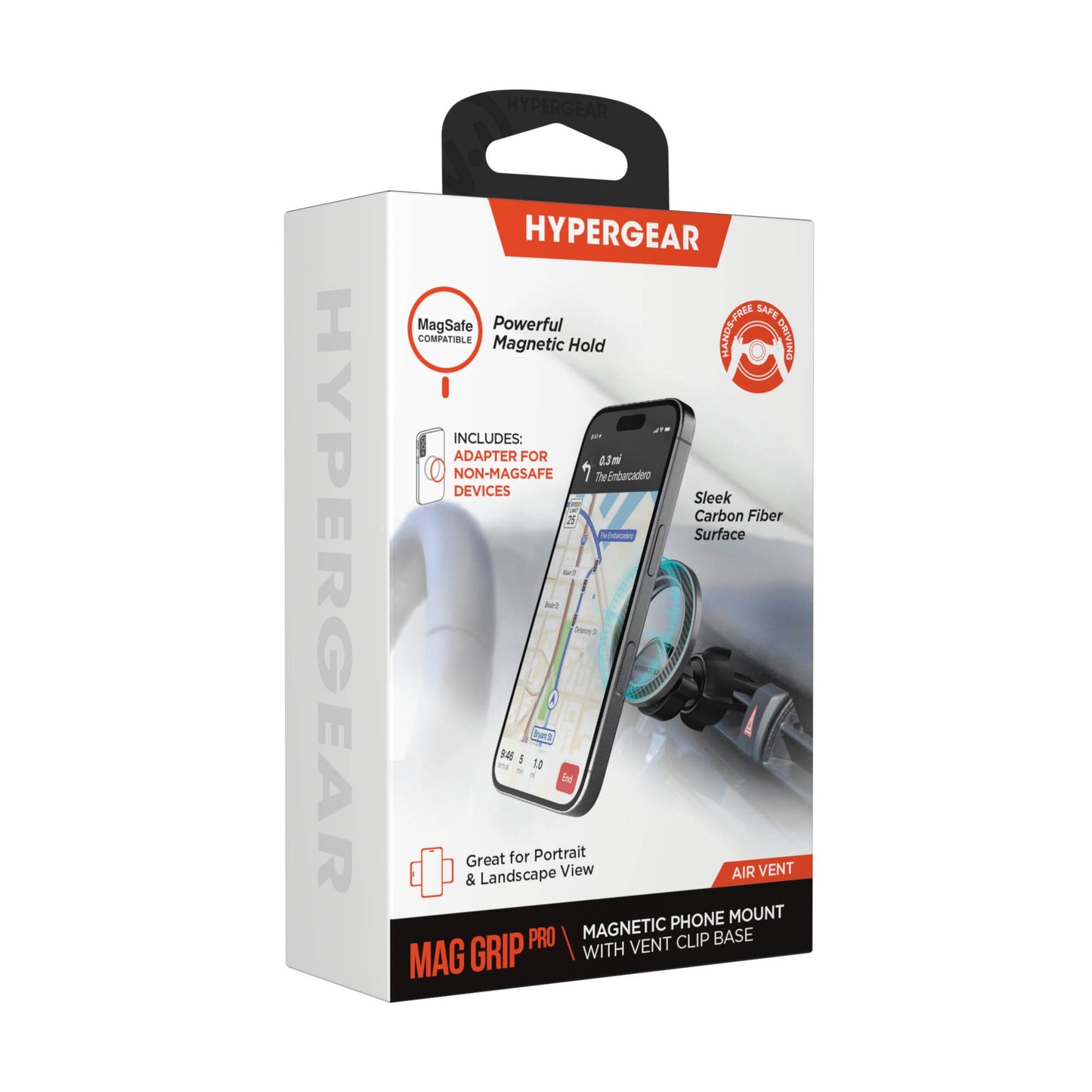 HyperGear Mag Grip Pro Magnetic Phone Mount w/Vent Clip Base - 15-15466
