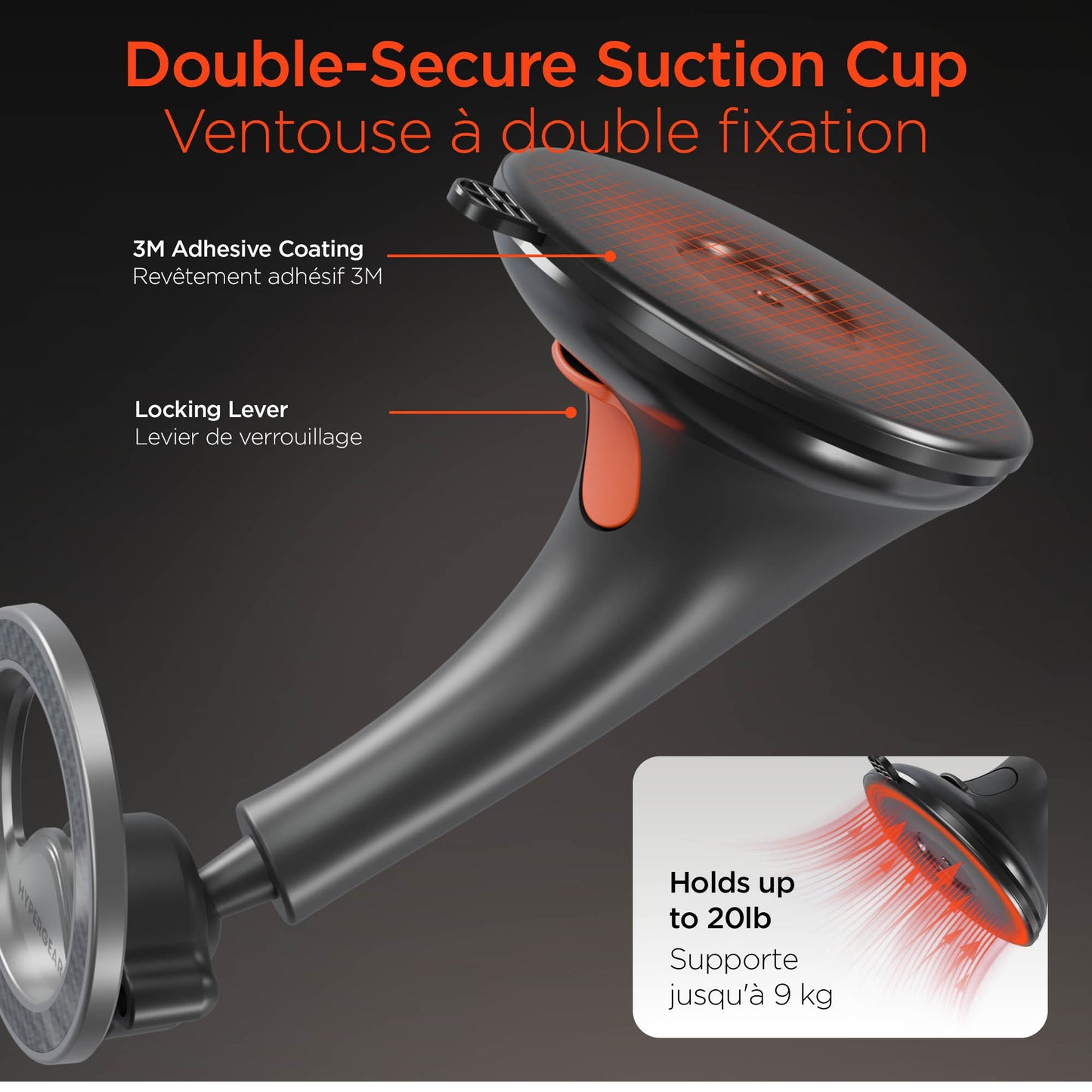 HyperGear Mag Grip Pro Magnetic Phone Mount w/Suction Base - 15-15467