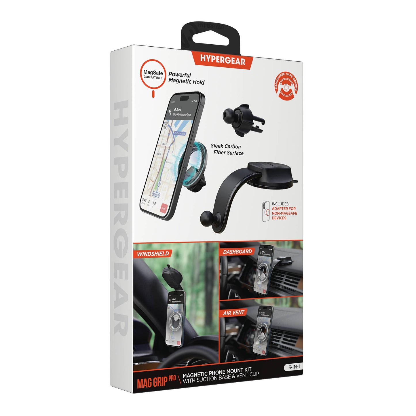 HyperGear Mag Grip Pro Magnetic Phone Mount w/Flexible Suction Base + Vent Clip - 15-15468