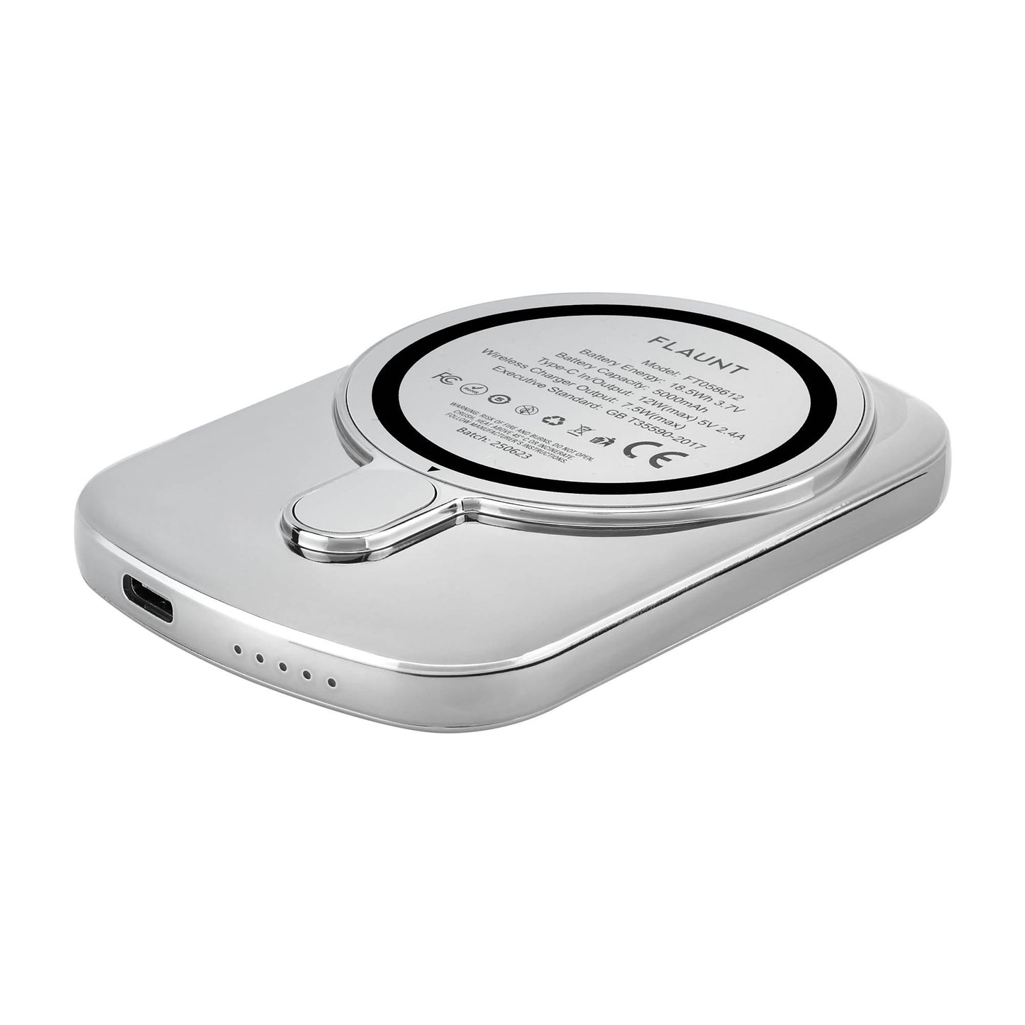 FLAUNT 5,000 mAh Wireless MagSafe Battery Pack - Metallic Silver - 15-15561