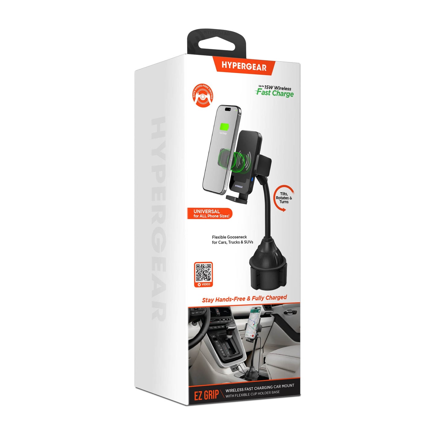 HyperGear EZ Grip 15W Wireless Fast Charging Cup Holder Phone Mount - Black - 15-15759