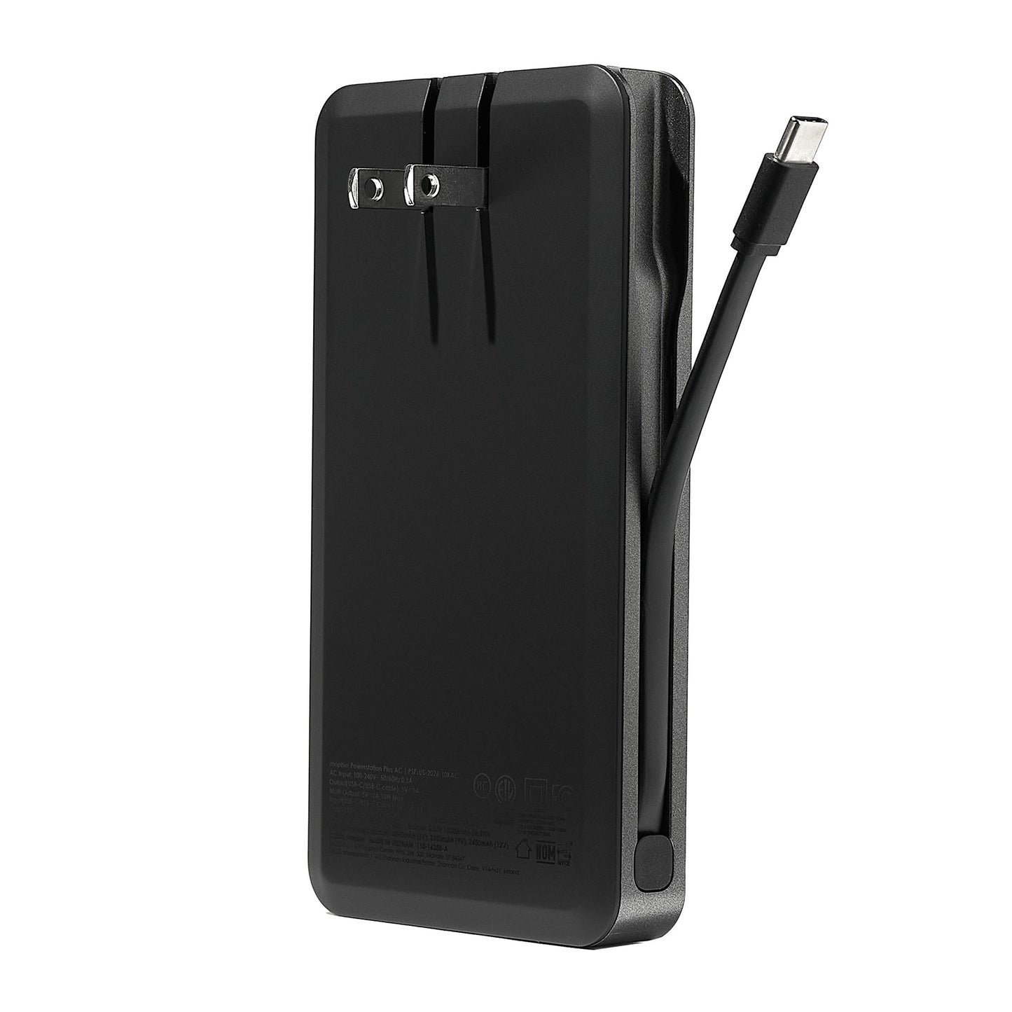 Mophie 10,000 mAh Powerstation Plus w/USB-C Cable + AC Plug - Black - 15-15779