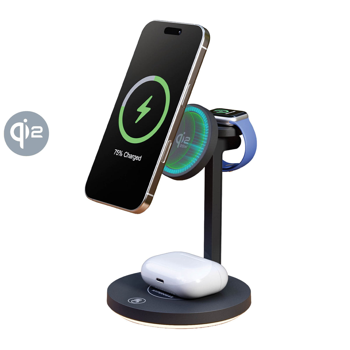Hypergear MaxCharge Elite 3in1 Qi2.2 25W Wireless Charging Stand Compatible w/ Apple Watch + Android - 15-15900