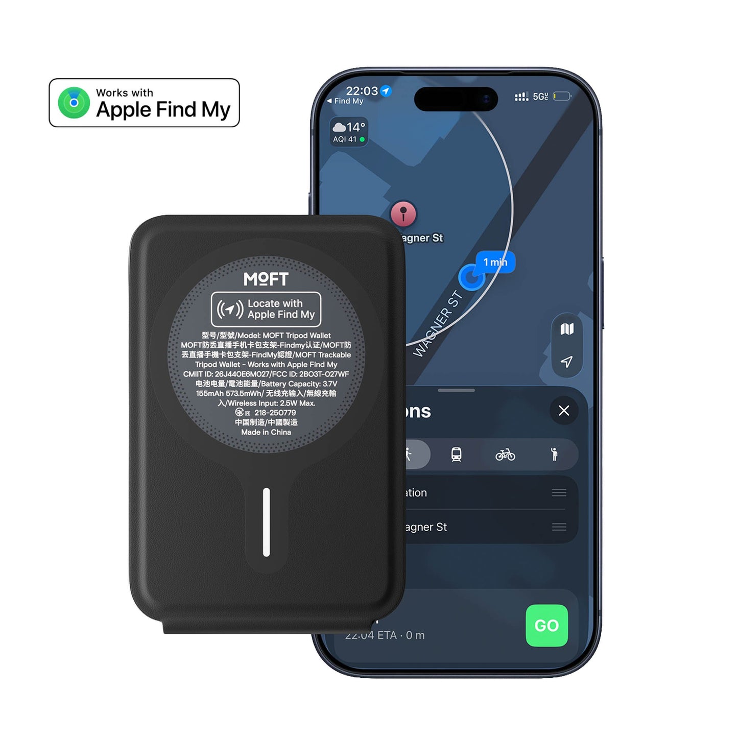 MOFT Trackable Magnetic Tripod Wallet - Jet Black - 15-16144