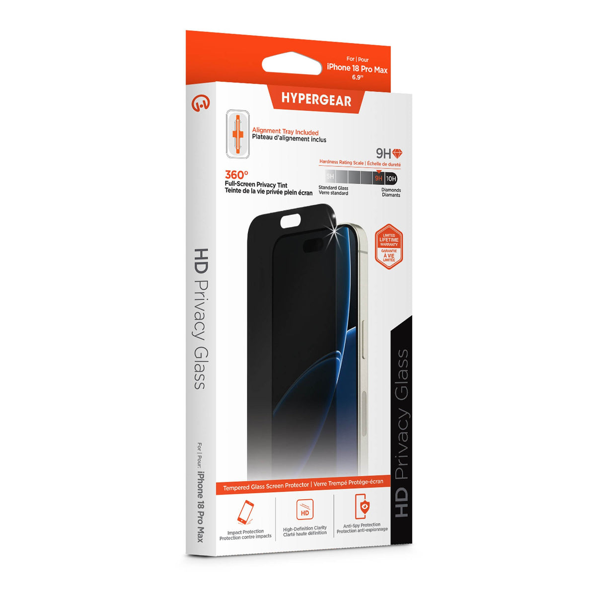iPhone 18 Pro Max HyperGear 4-way Privacy Glass Screen Protector w/Dust-Free Install Tray - 15-16302