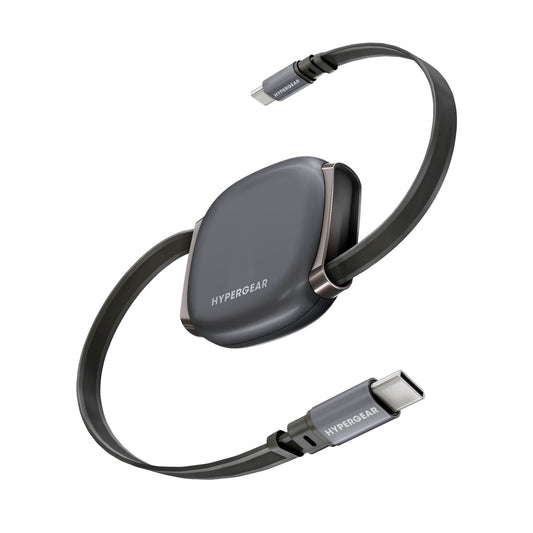 HyperGear FlexiGo 100W USB-C to USB-C Retractable Cable with Ultra-Slim & Compact Case - Grey - 15-16389