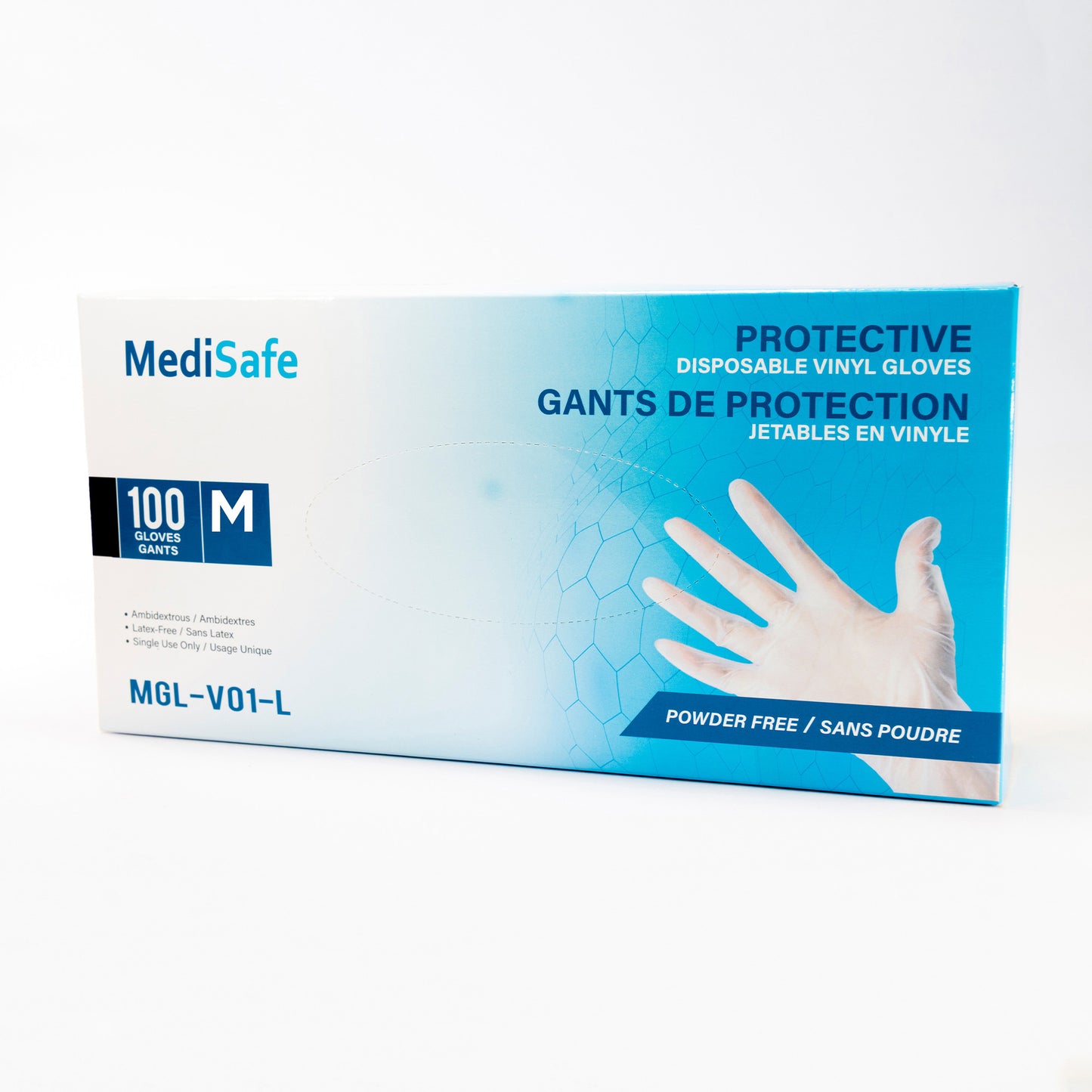 MediSafe Clear Powder-Free/Latex-Free Vinly Gloves Medium - Box of 100 - 15-08096