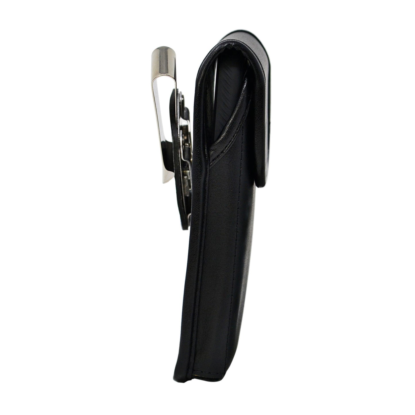 iPhone 12 Mini Turtleback Black Leather Holster w/Heavy Duty Vertical Metal Belt Clip - 15-08268