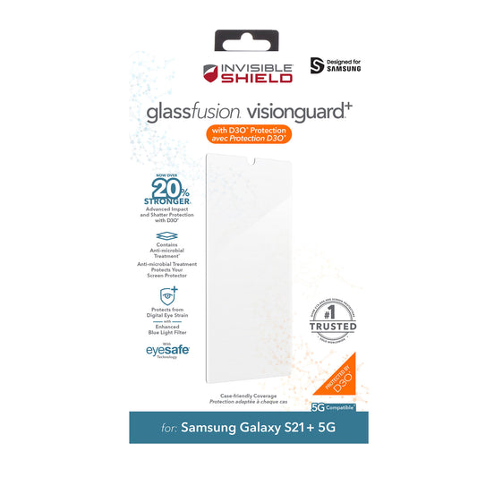 Samsung Galaxy S21+ 5G ZAGG InvisibleShield GlassFusion VisionGuard+ w/D30 Screen Protector - 15-08389
