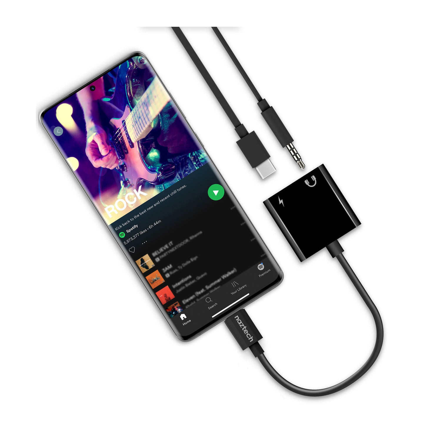 Naztech Black USB-C & 3.5mm Audio + Charge Adapter - 15-08488